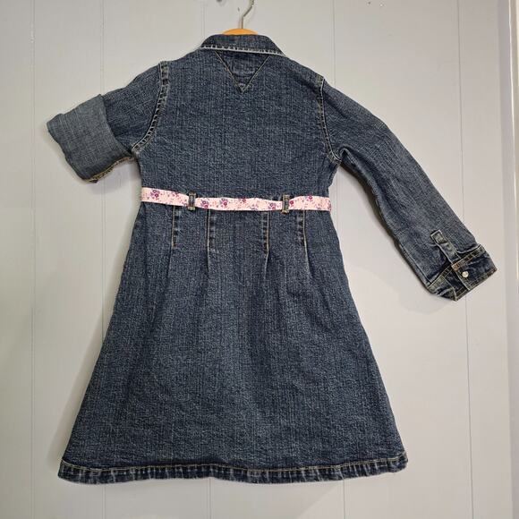 Tommy Hilfiger Girls Medium Wash LS Denim Dress Embroidery Pearl Buttons Size 5 - Picture 2 of 11